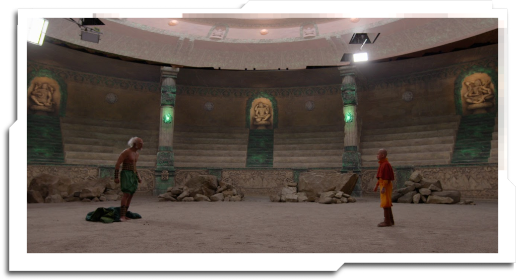 The Omashu Arena environment was a smaller, more contained environment – and it looks like a handful of shots made the final edit without wholesale replacement (though with a lot of FX and destruction work on top from OutpostVFX)