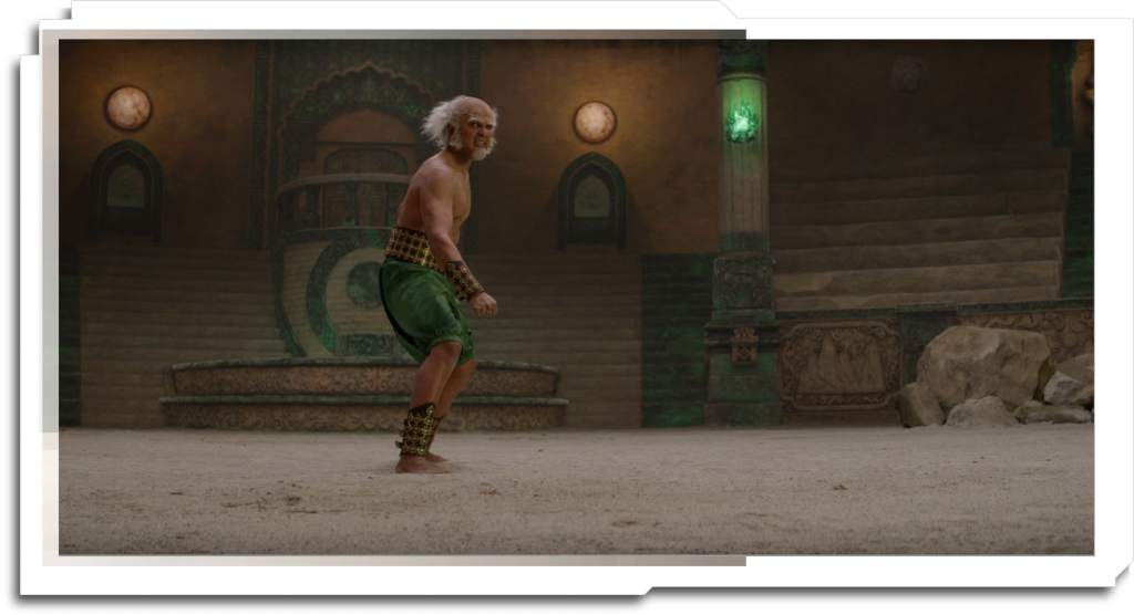 The Omashu Arena environment was a smaller, more contained environment – and it looks like a handful of shots made the final edit without wholesale replacement (though with a lot of FX and destruction work on top from OutpostVFX)