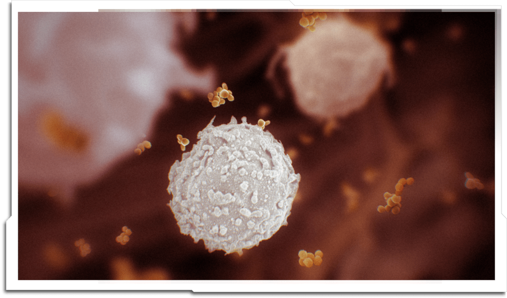 One of the key ‘looks’ of the documentary was to use Scanning Election Microscopy (SEM) images for any shots within the body. As SEM images are basically depth maps, I used them as displacement maps within ‘Fusion’ to create pseudo-3D scenes. Combined with extreme depth of field and false colour effects, the results were very effective.