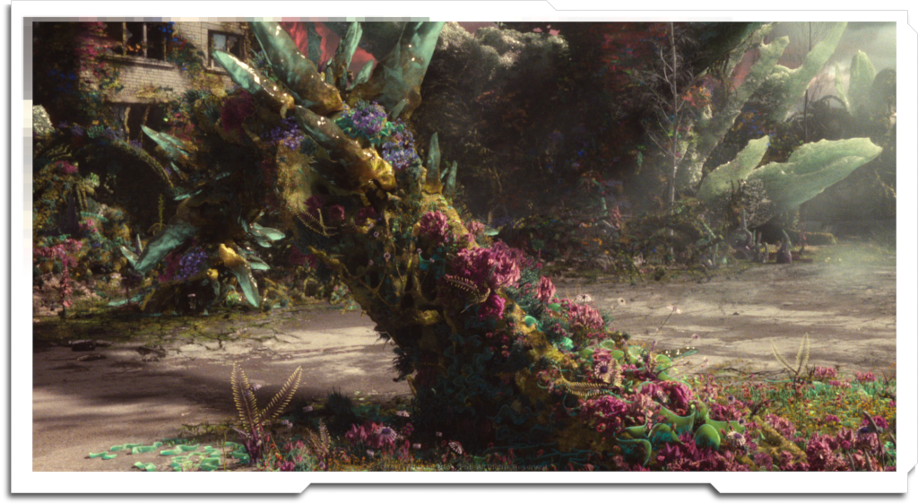 The final shots of the movie required the city to be covered in ‘beautiful alien plants’. I created four plant types in ‘Plantfactory’, which were animated by Andrew Bain.