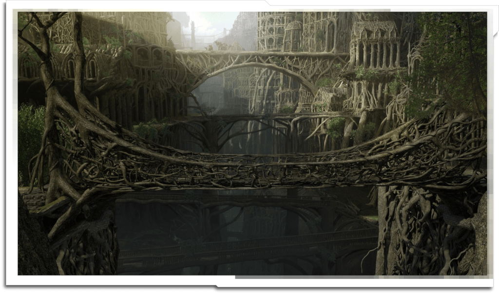 Concept art for Fludd’s forest city. Model and base render by Gavin Jung and Remo Weiland.