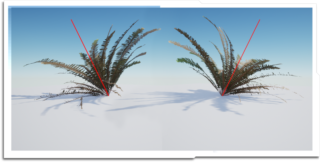 As a technical challenge, I coded a matrix transform in a substance FX node. This allows position and normals maps to be manipulated within substance, for some interesting effects. In this example, whatever angle the fern is rotated, the leaves nearest the ground are retextured to brown and decayed.