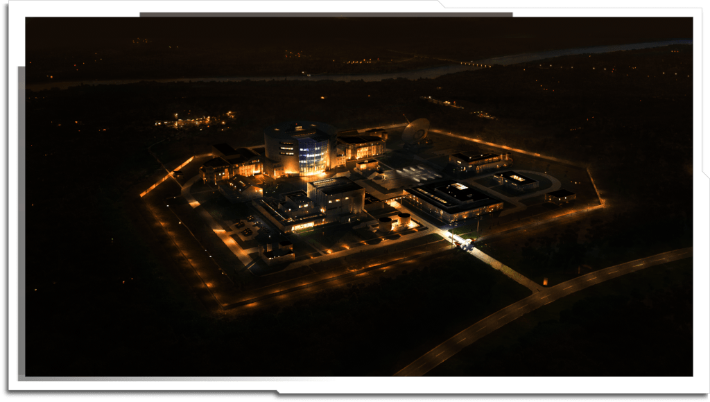 Lotus Defense Corps Headquarters from Ep. 2 ‘Uprising’. Architecture of the main buildings is loosely based on the old ‘Apple’ campus.