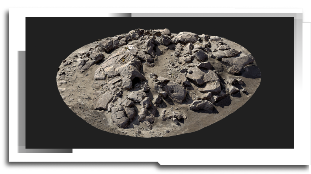 This example takes a detailed scan with a relatively featureless material, and repurposes it as an undersea rock formation covered in barnacles and seaweed.